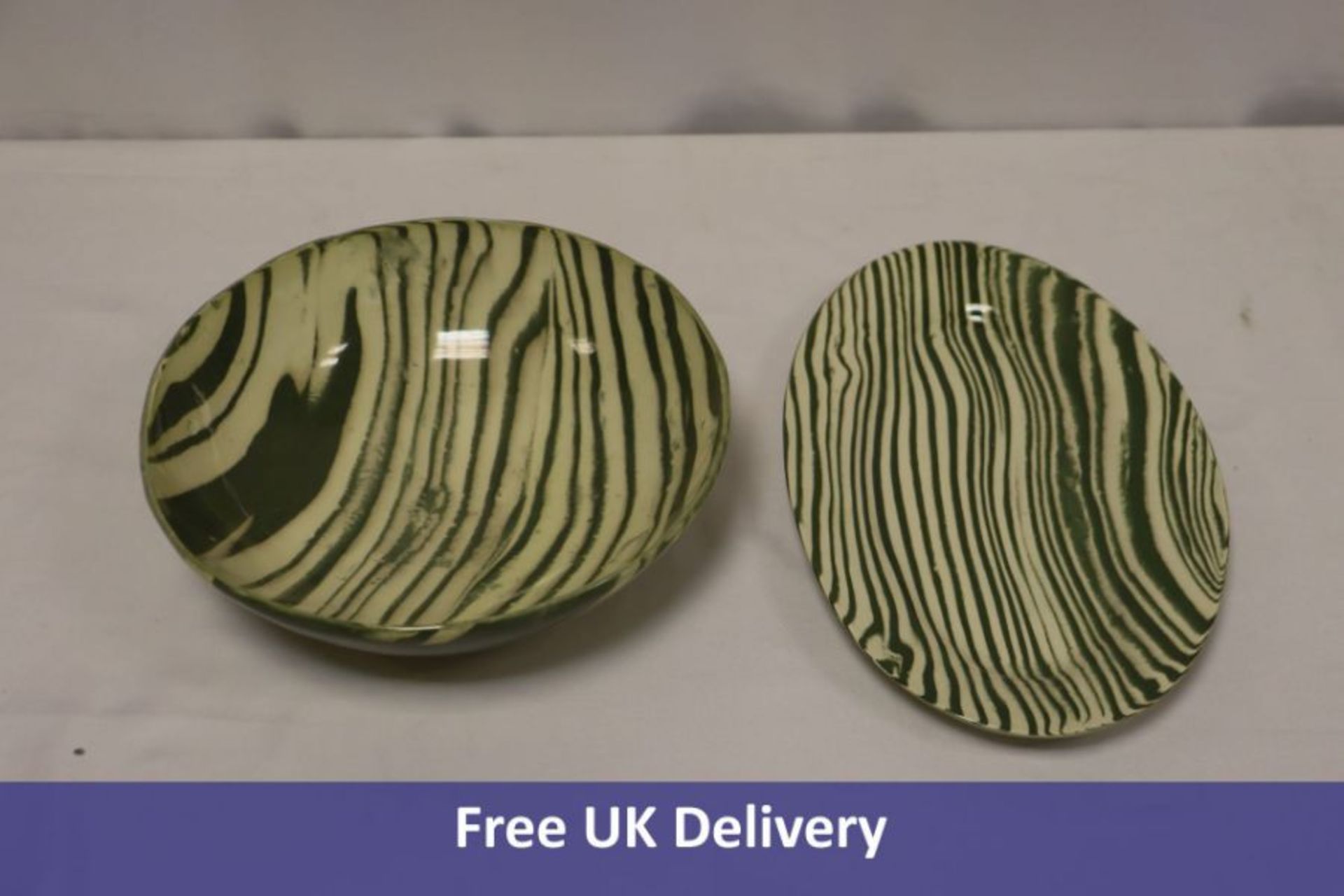 Three Henry Holland items to include 1x Large Salad Bowl, 2x Oval Serving Platters, Green/White