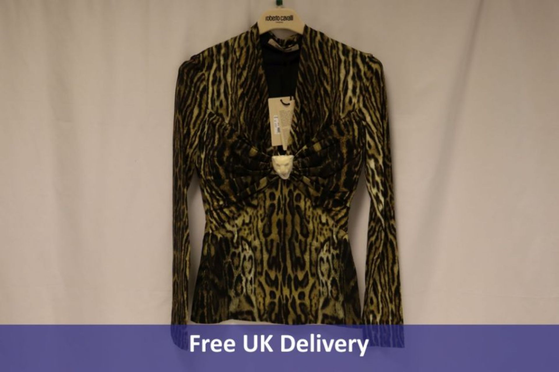 Roberto Cavalli Women's Ocelot Print Panther Head Top, Size 44