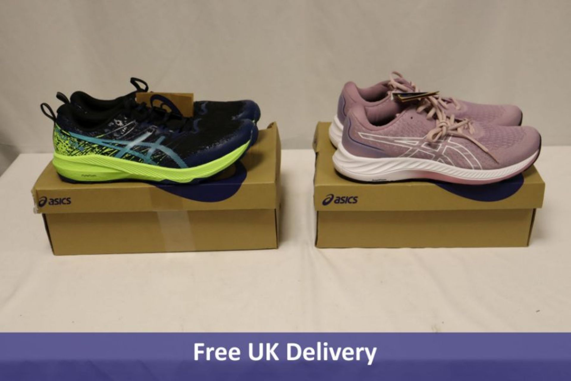 Two Asics to include Gel Excite 9, Rose/White, UK 10, Fuji Lite 2, Black/Mint, UK 11