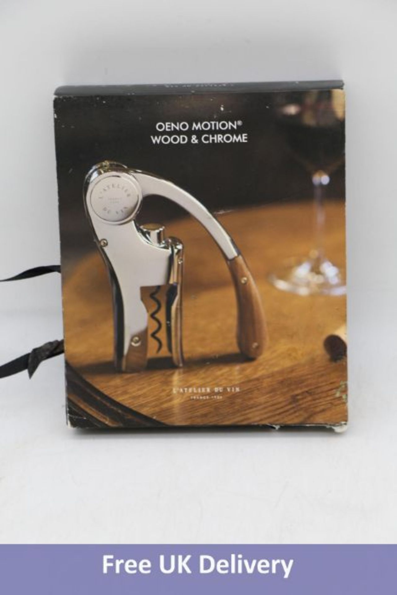 L'Atelier du Vin Oeno Motion Wood Vertical Level Corkscrew, Chrome. Box damaged