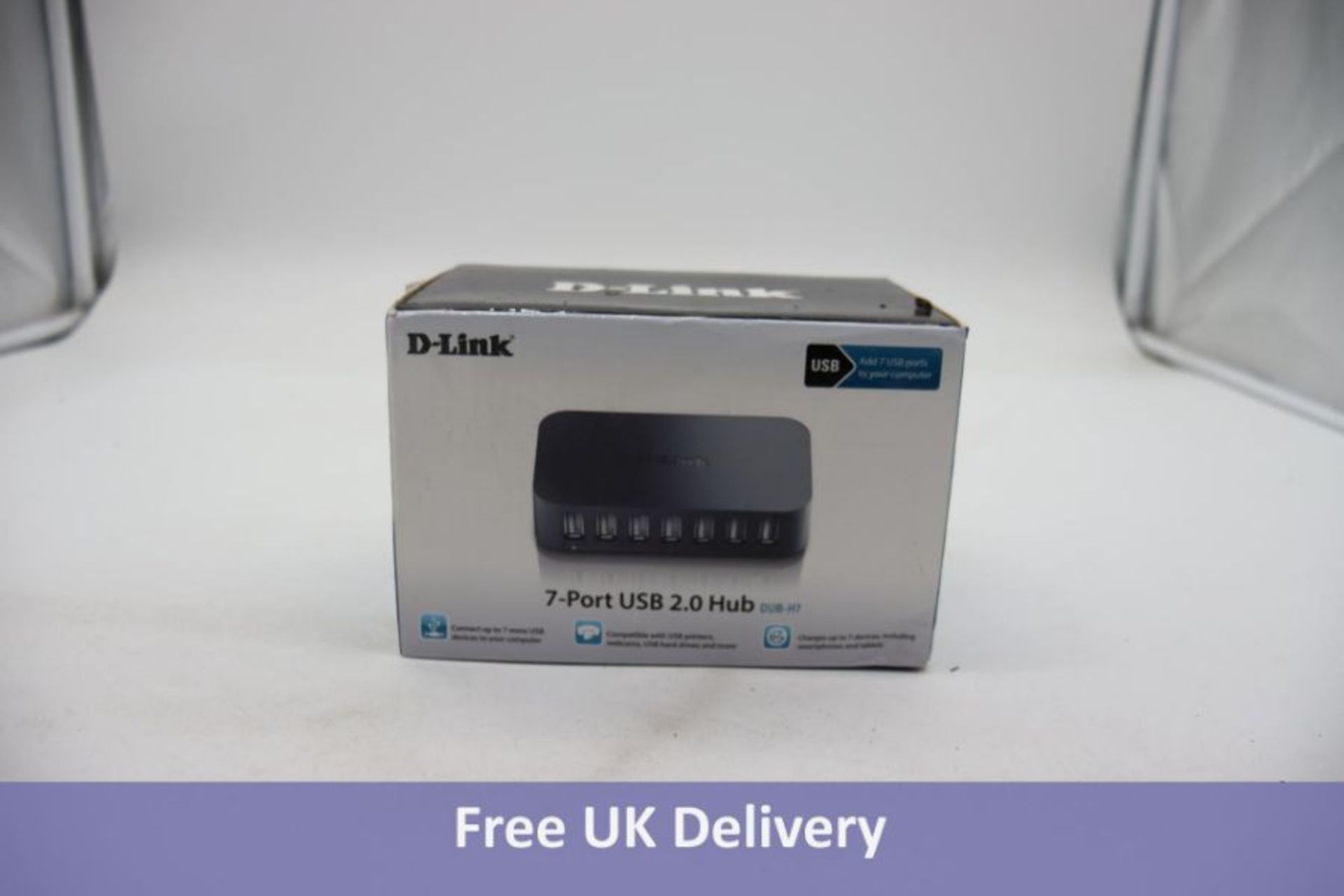 D-Link 7 Port USB 2.0 USB A Hub, External Power Adapter Powered