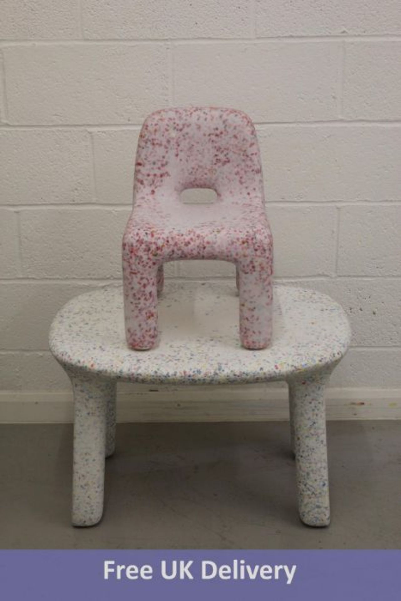 Eco Birdy Kid's Luisa Table, Party Multicolour and Charlie Chair, Strawberry Pink