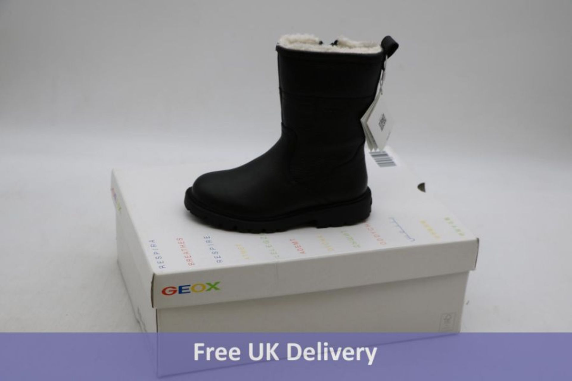 Two pairs of Geox Kid's Footwear to include 1x Girl Waterproof Boots, Black, UK 11. Box damaged and