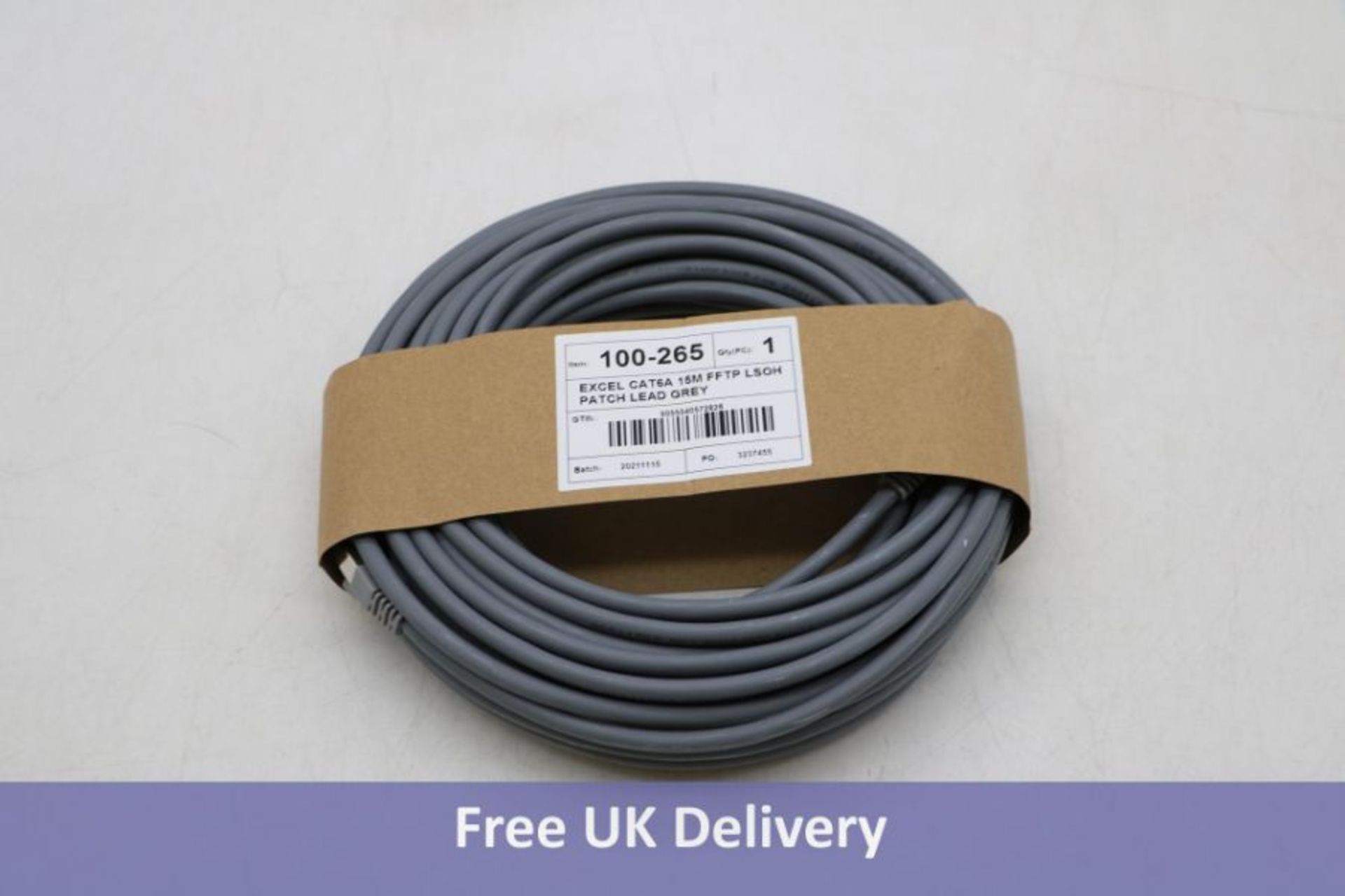 Eight Excel Cat6A Patch Lead F/FTP Shielded LSOH Blade Booted 15m Grey Cables