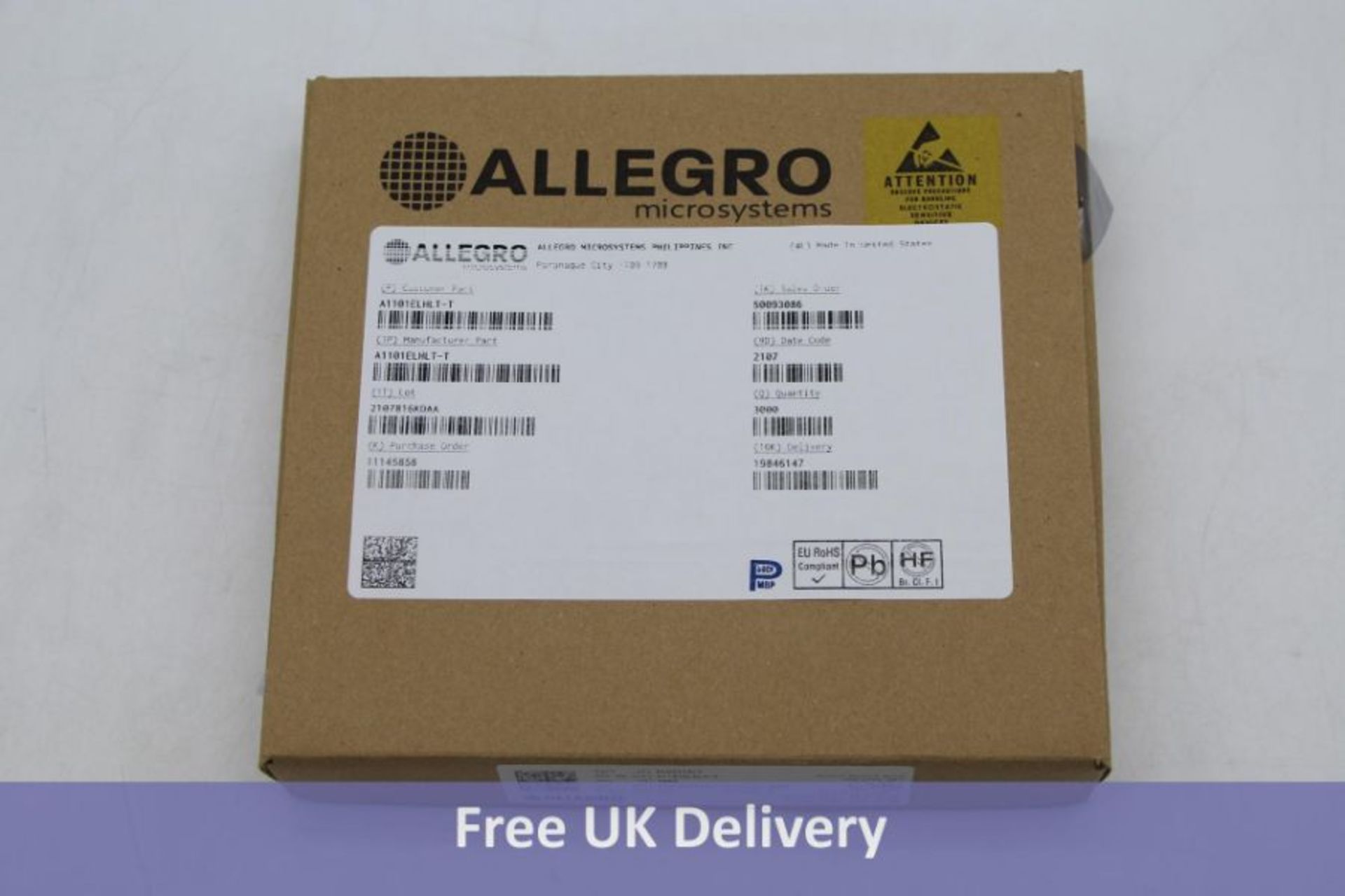 Six Thousand Allegro Microsystems Finished Hall Effect Integrated Circuit, A1101ELHLT-T