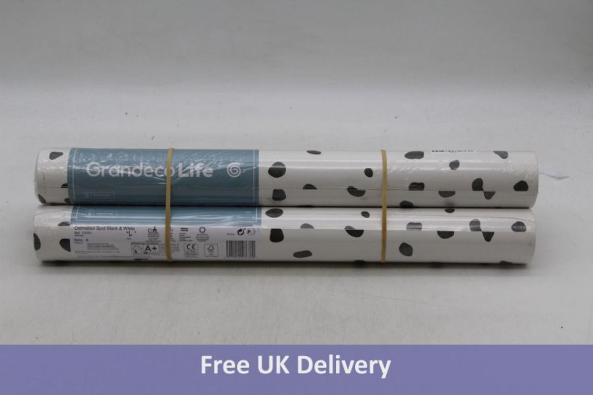 Three Rolls of Grandeco Life Dalmatian Spot Wallpaper, White/Black, 10M x 53cm