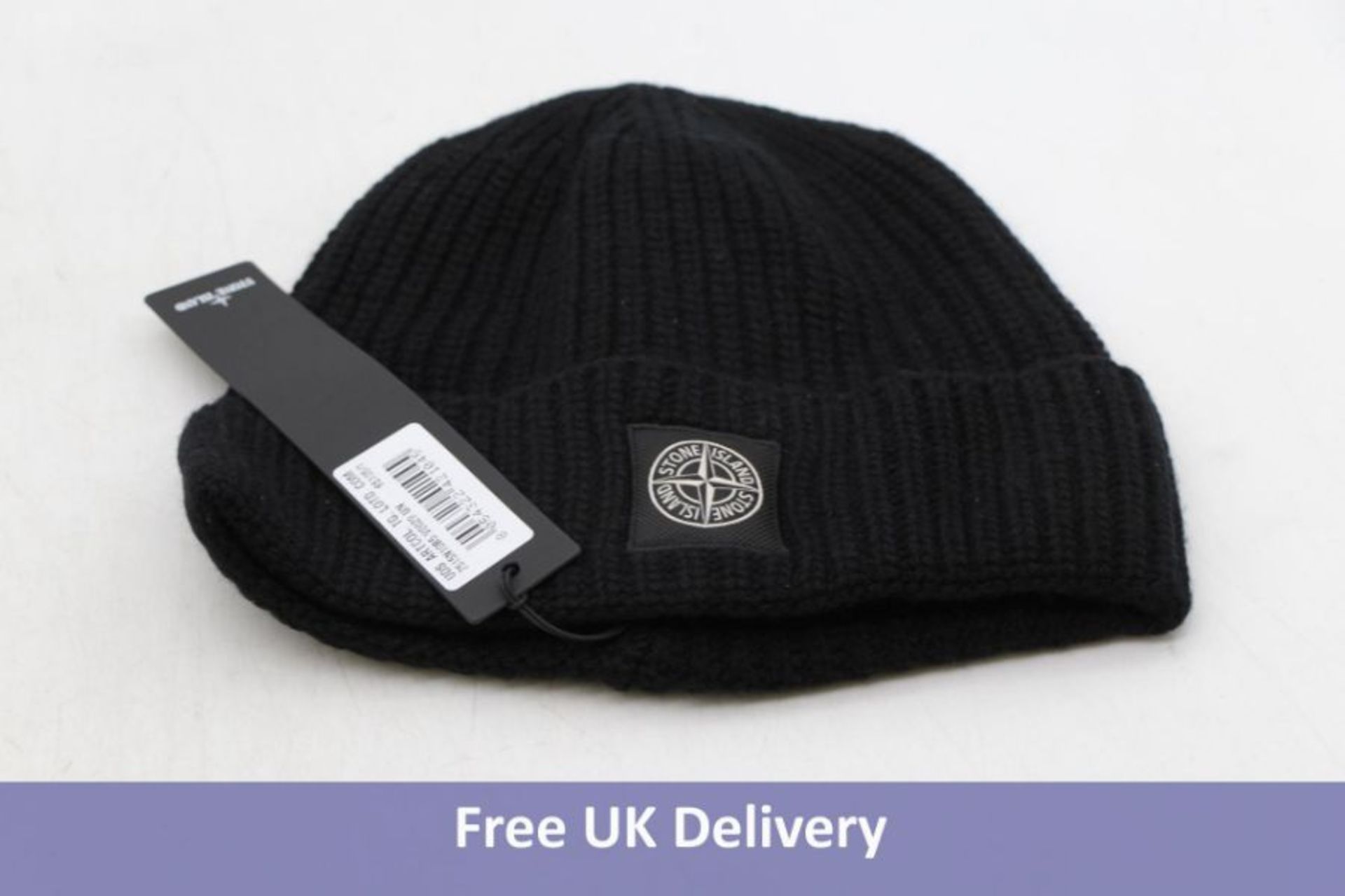 Stone Island Ribbed Beanie Hat, Black, One Size