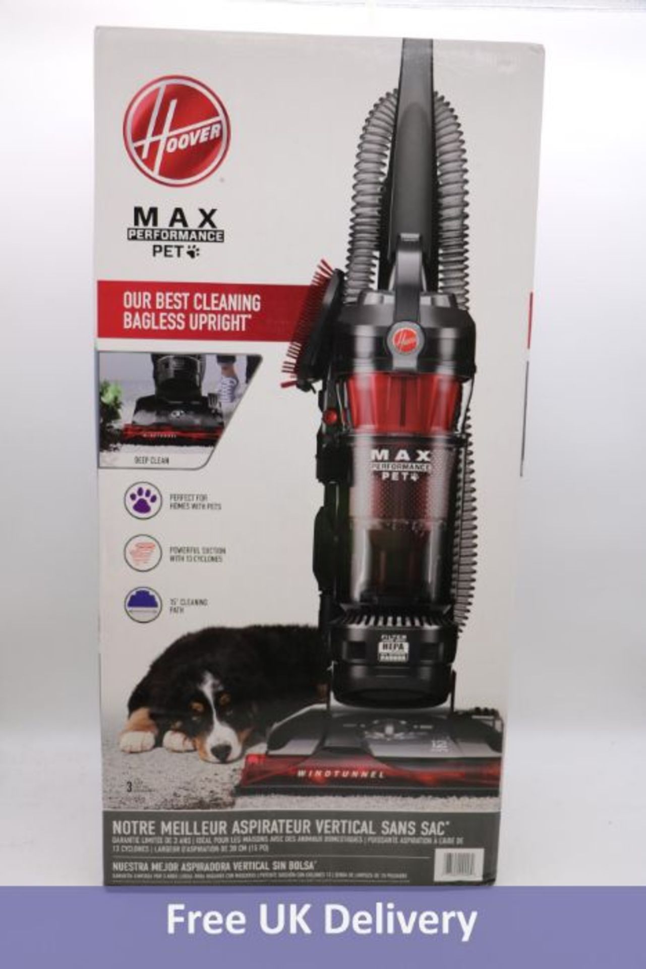 Hoover Wind Tunnel 3 Max Performance Pet Upright Vacuum Cleaner, Black/Red