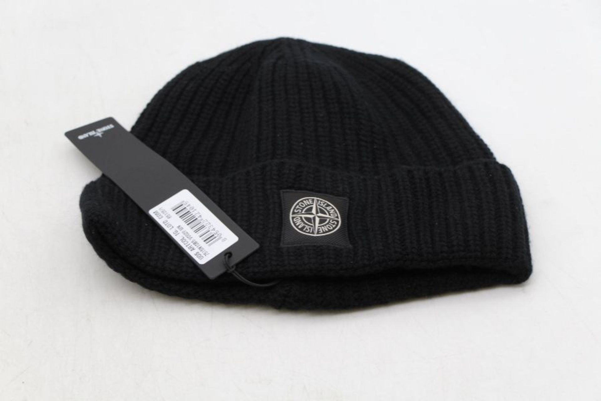 Stone Island Ribbed Beanie Hat, Black, One Size - Image 2 of 2