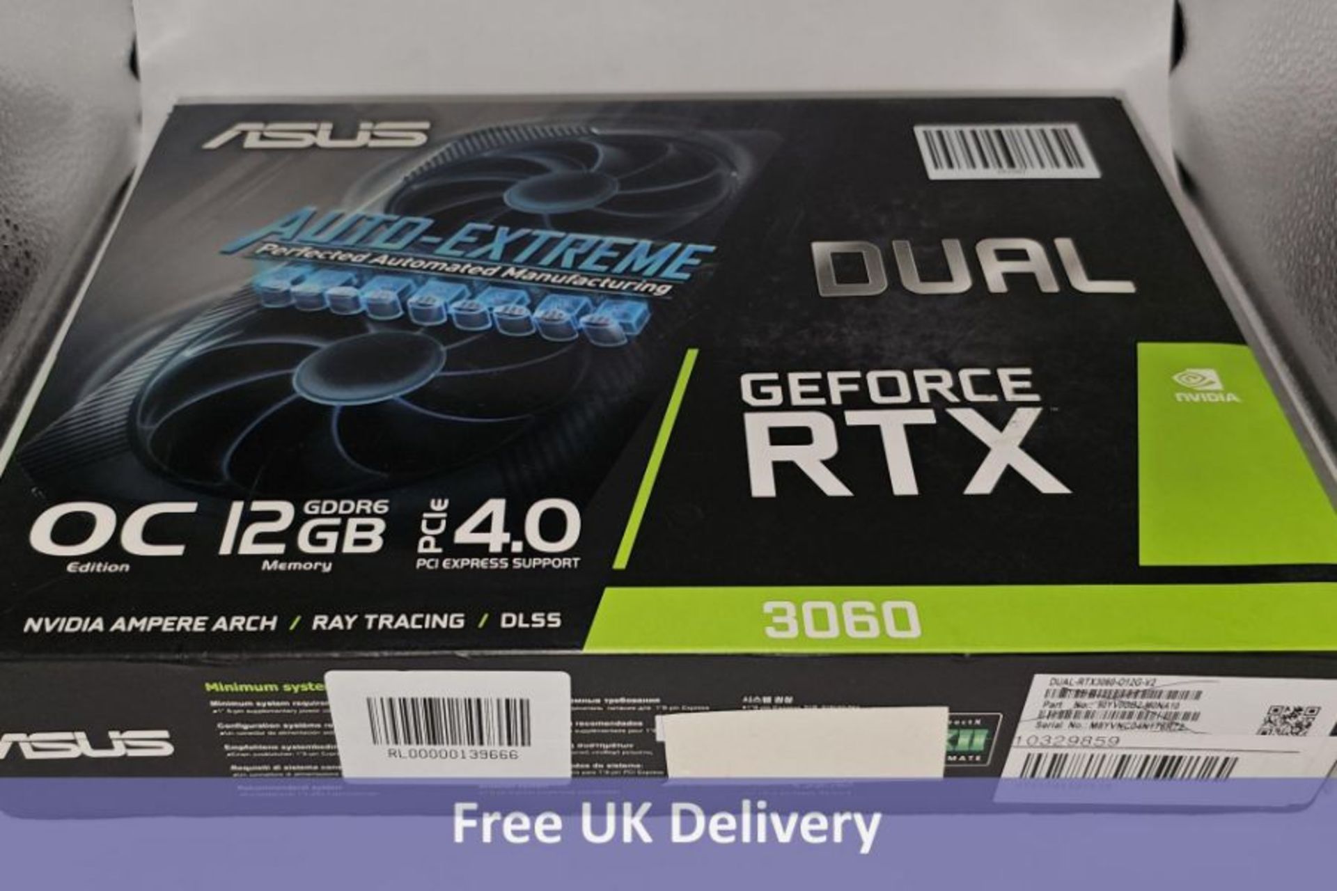 ASUS nVidia GeForce RTX 3060 Dual OC Edition Graphics Card, 12GB GDDR6. Used, not tested. Box damage