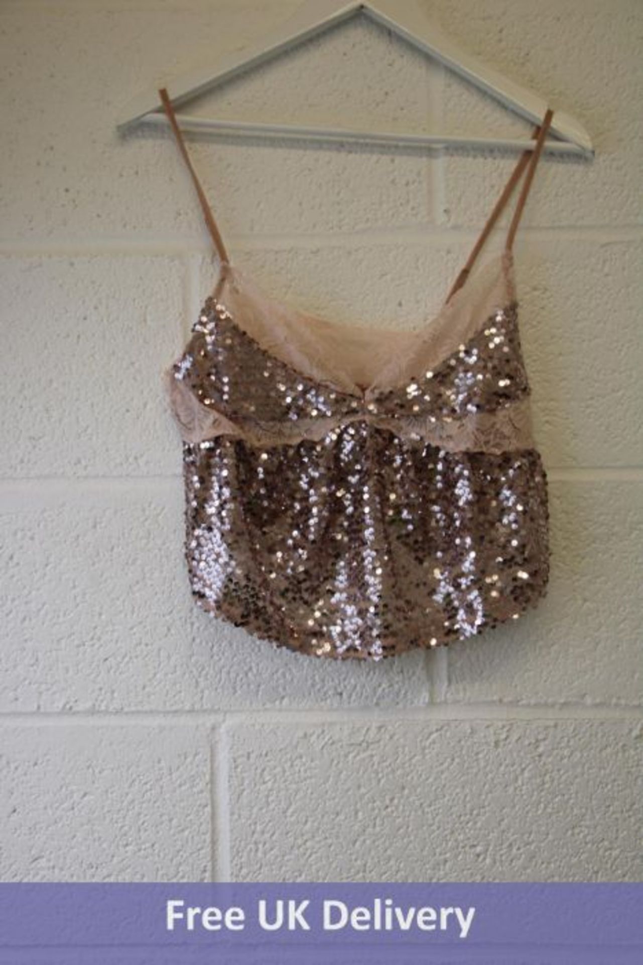 Free People Women's Right Rhythm Sequin Cami Top, Champagne, Size XS