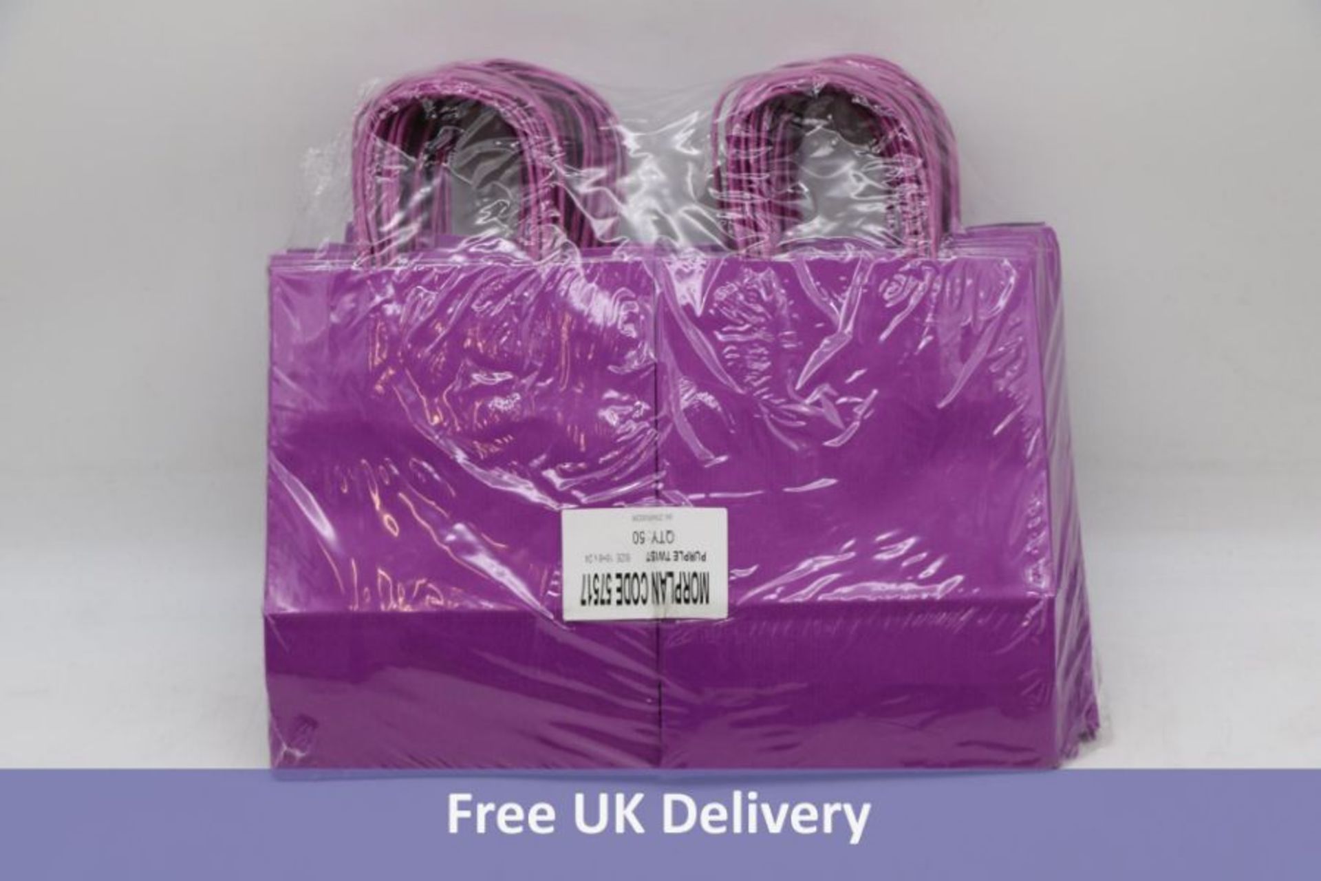 Approximately 150x Purple Twist Ribbed Paper Carrier Bags to include 100x Size 24x18cm, 50x Size 31x