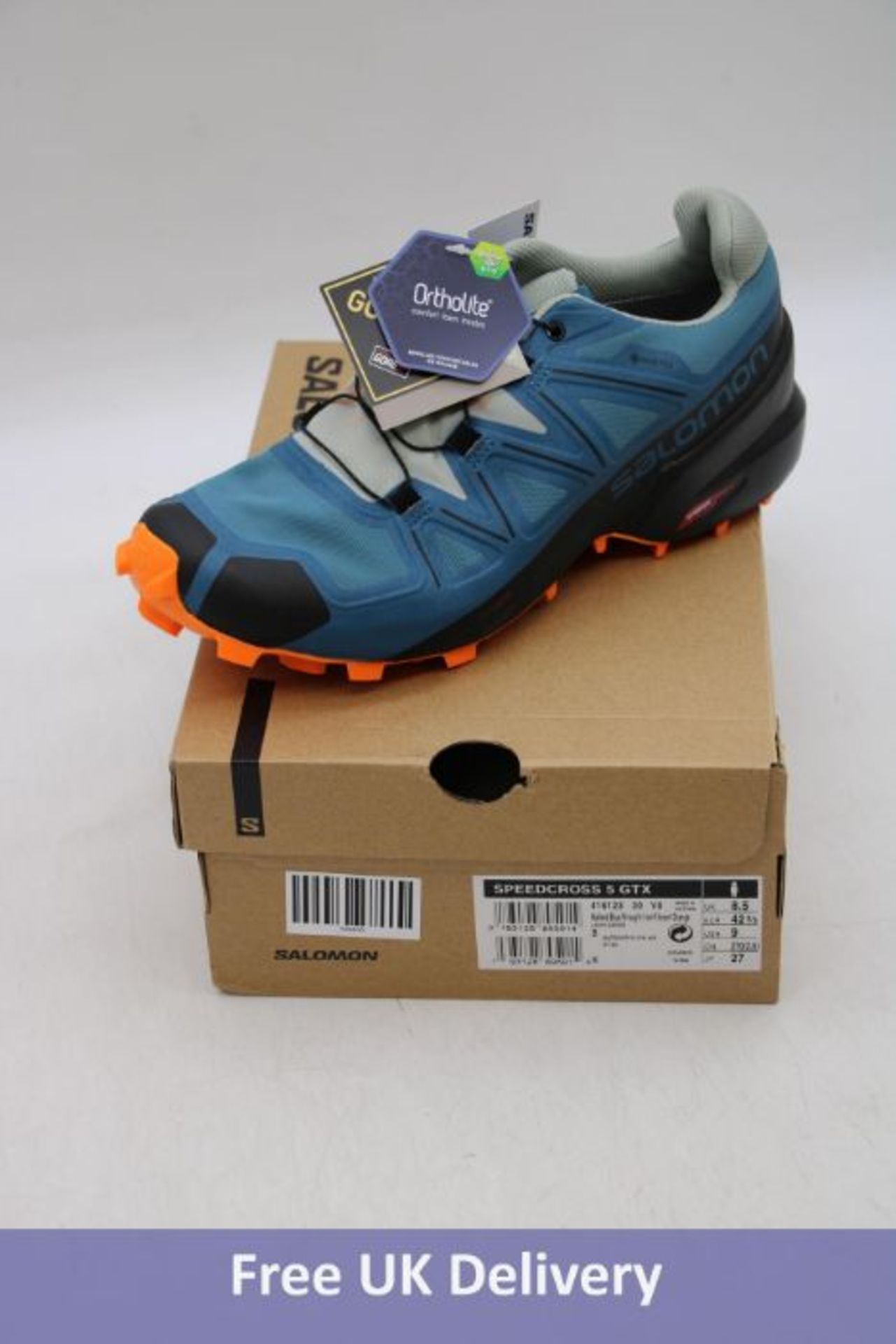Salomon Men's Speed Cross 5 GTX Running Shoes, Mallard Blue/Wrought Iron/Vibrant Orange, UK 8.5