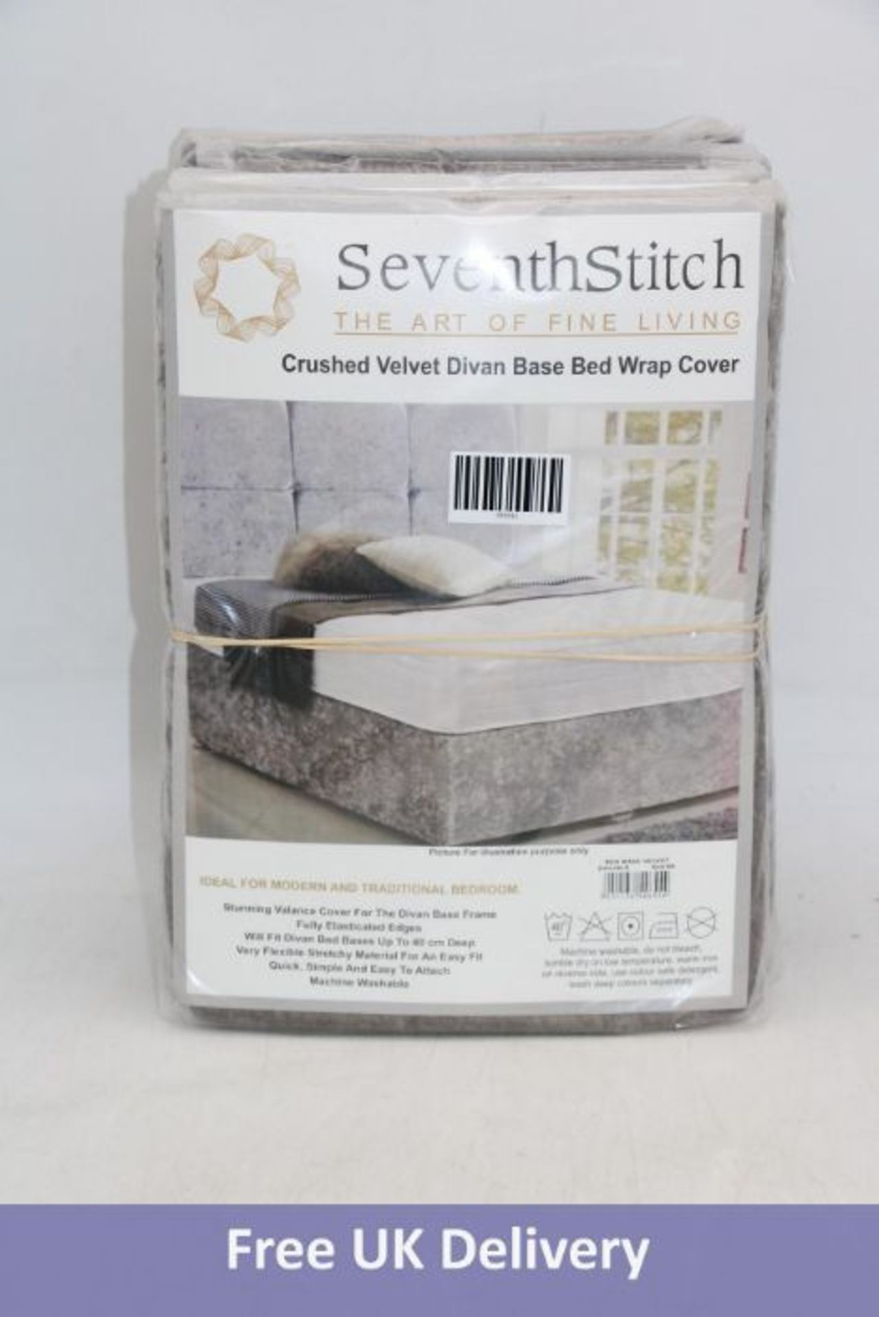 Four Seventh Stitch Crushed Velvet Divan Base Bed Wrap Cover, Silver, Double