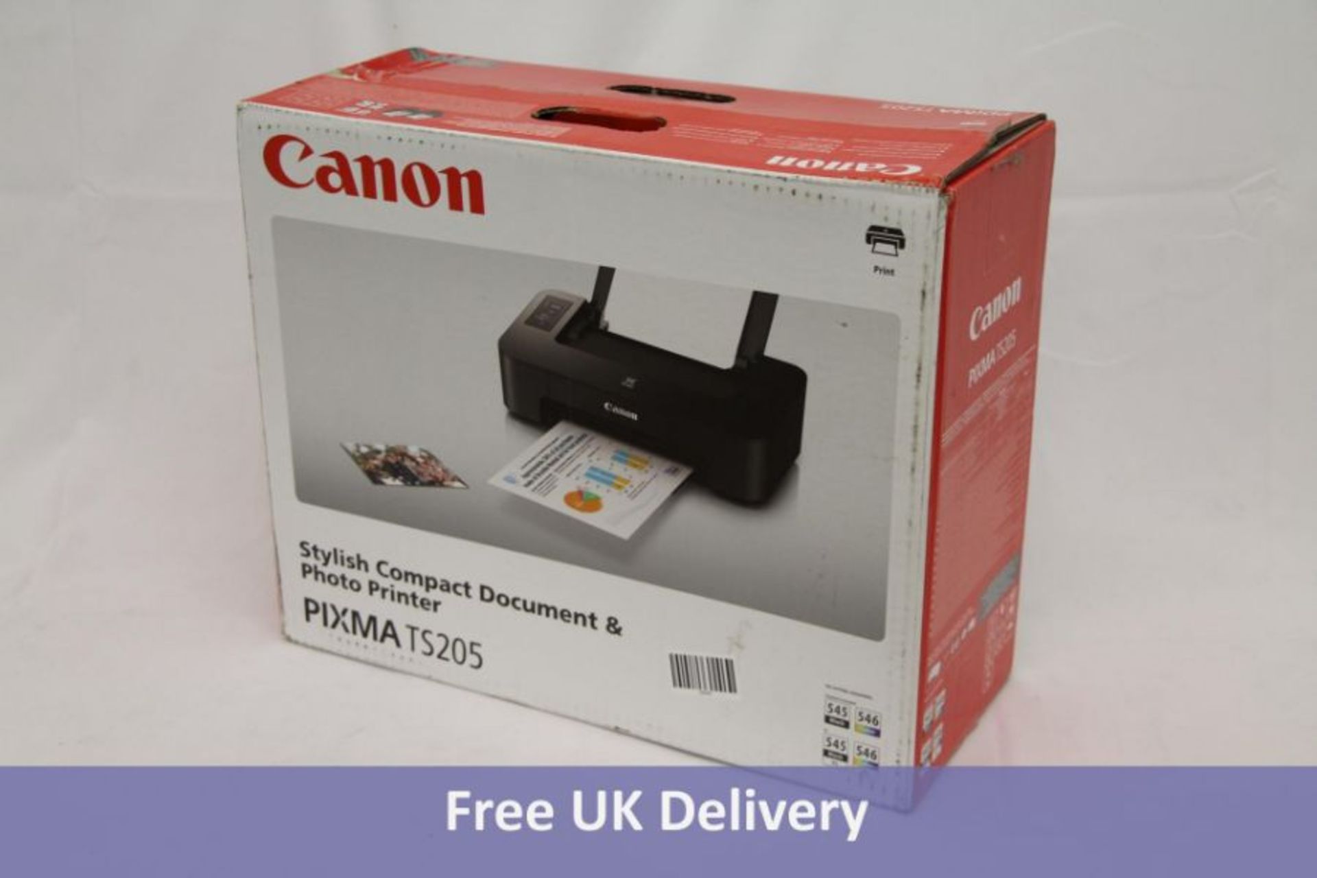 Canon Pixma Ts205 Photo Printer With Cartridges, Includes 1x 545 Black, 1x 545XL Black, 1x 546 Colou