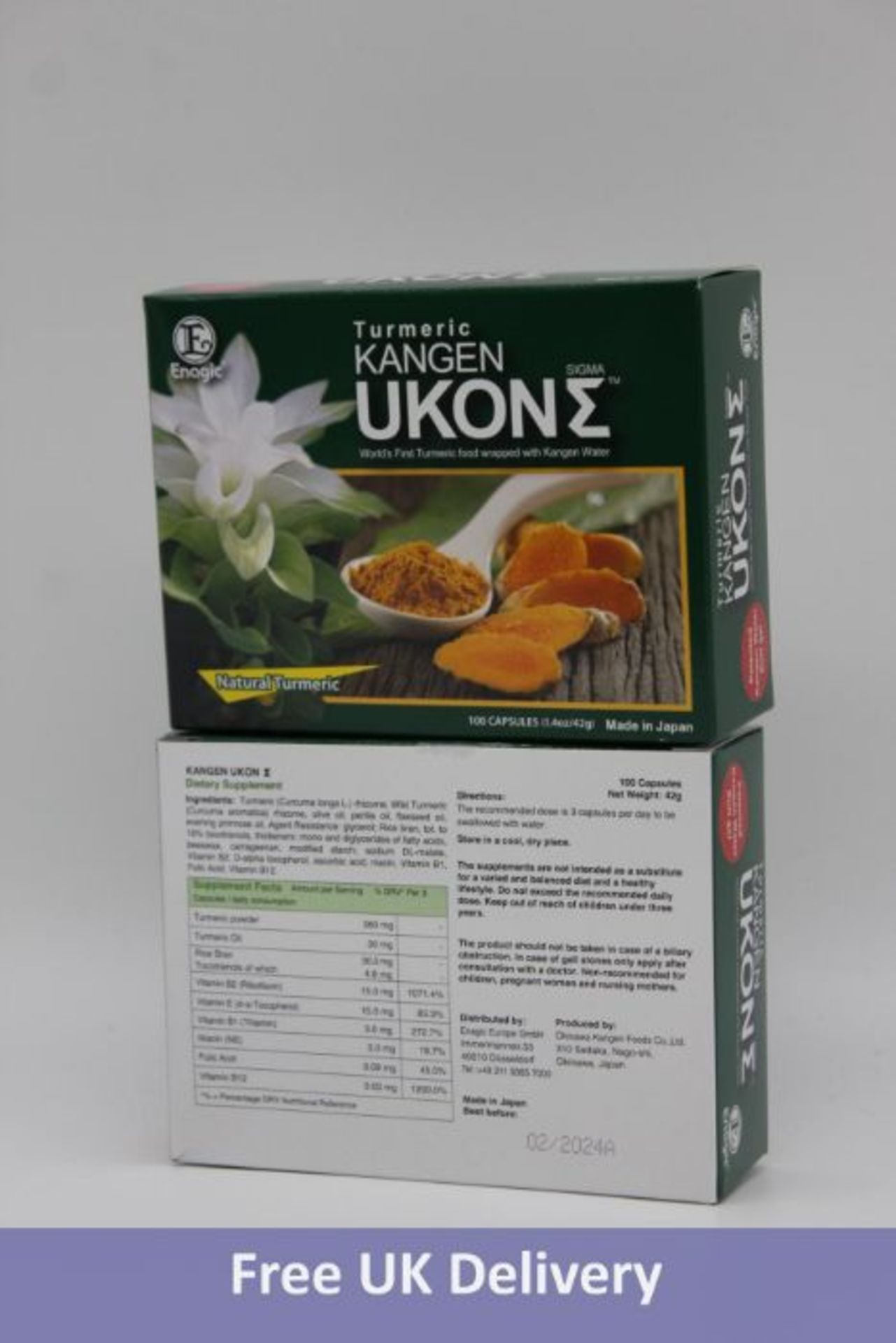 Two Turmeric Enagic Kangen Ukon 100% Natural Turmeric, 100 capsules per package