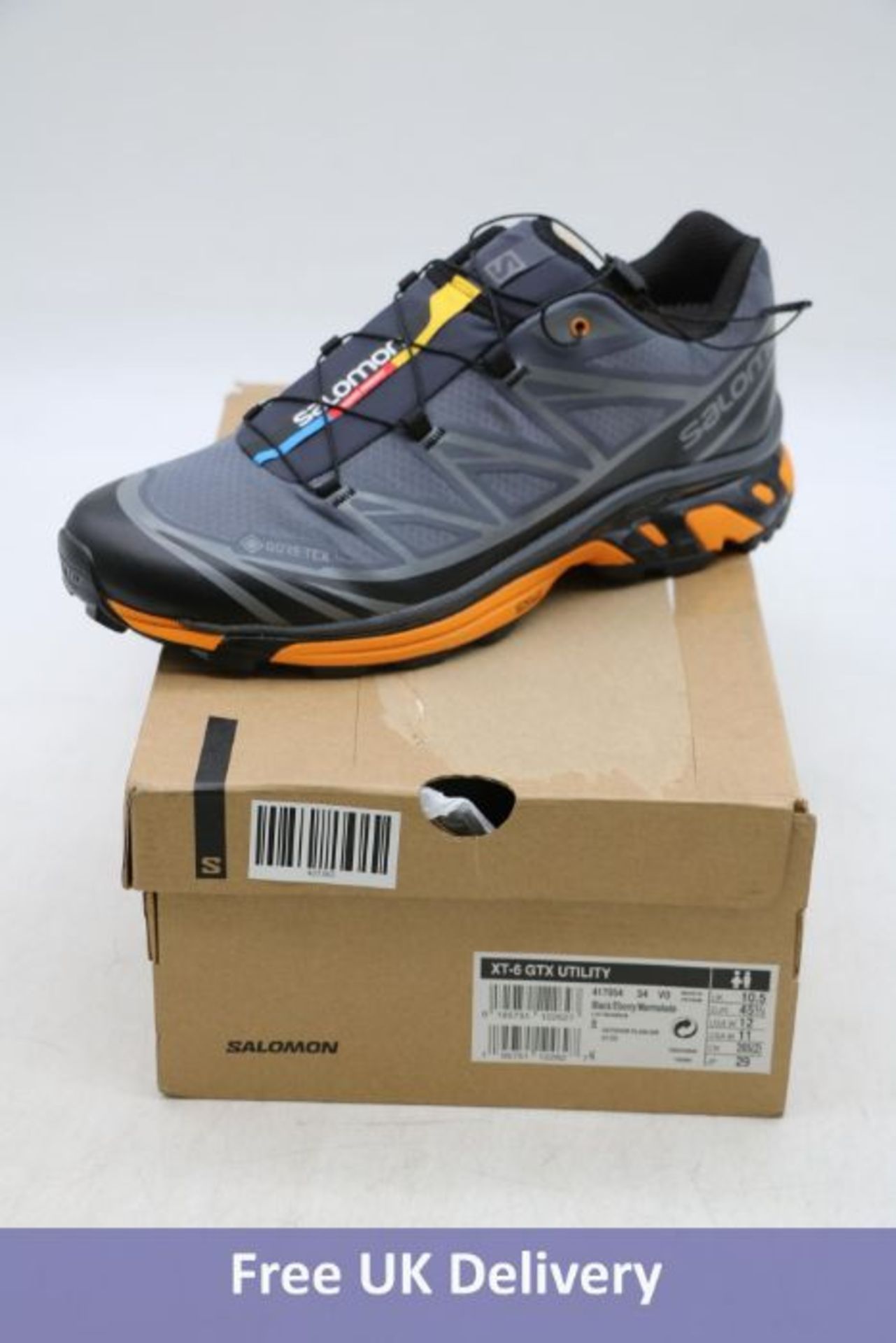 Salomon Men's/Women's XT-6 GTX Utility Trainers, Black/Ebony/Marmalade, UK 10.5. Box damaged