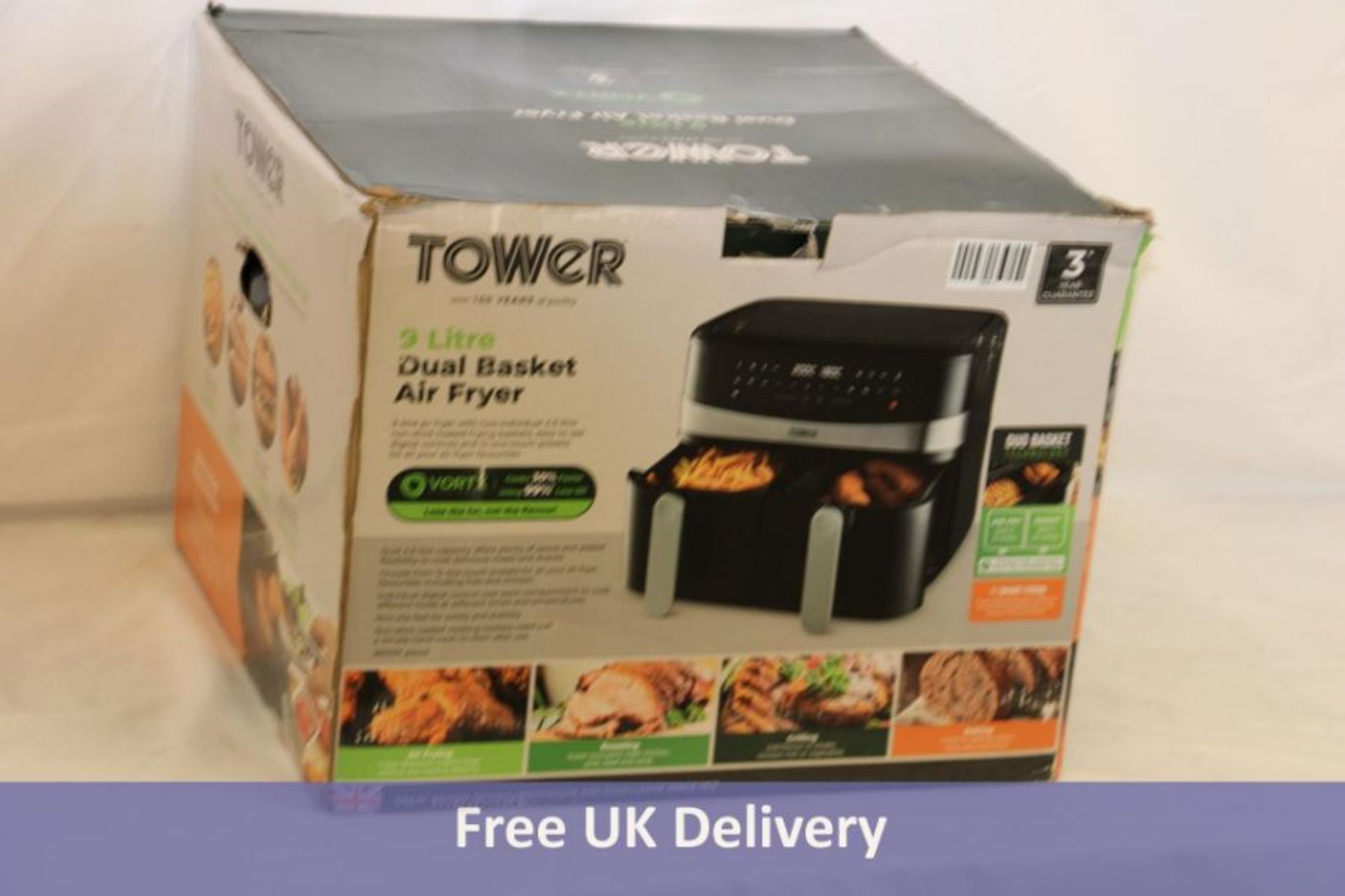 Tower 9 Litre Dual Basket Air Fryer. Box damaged, Untested