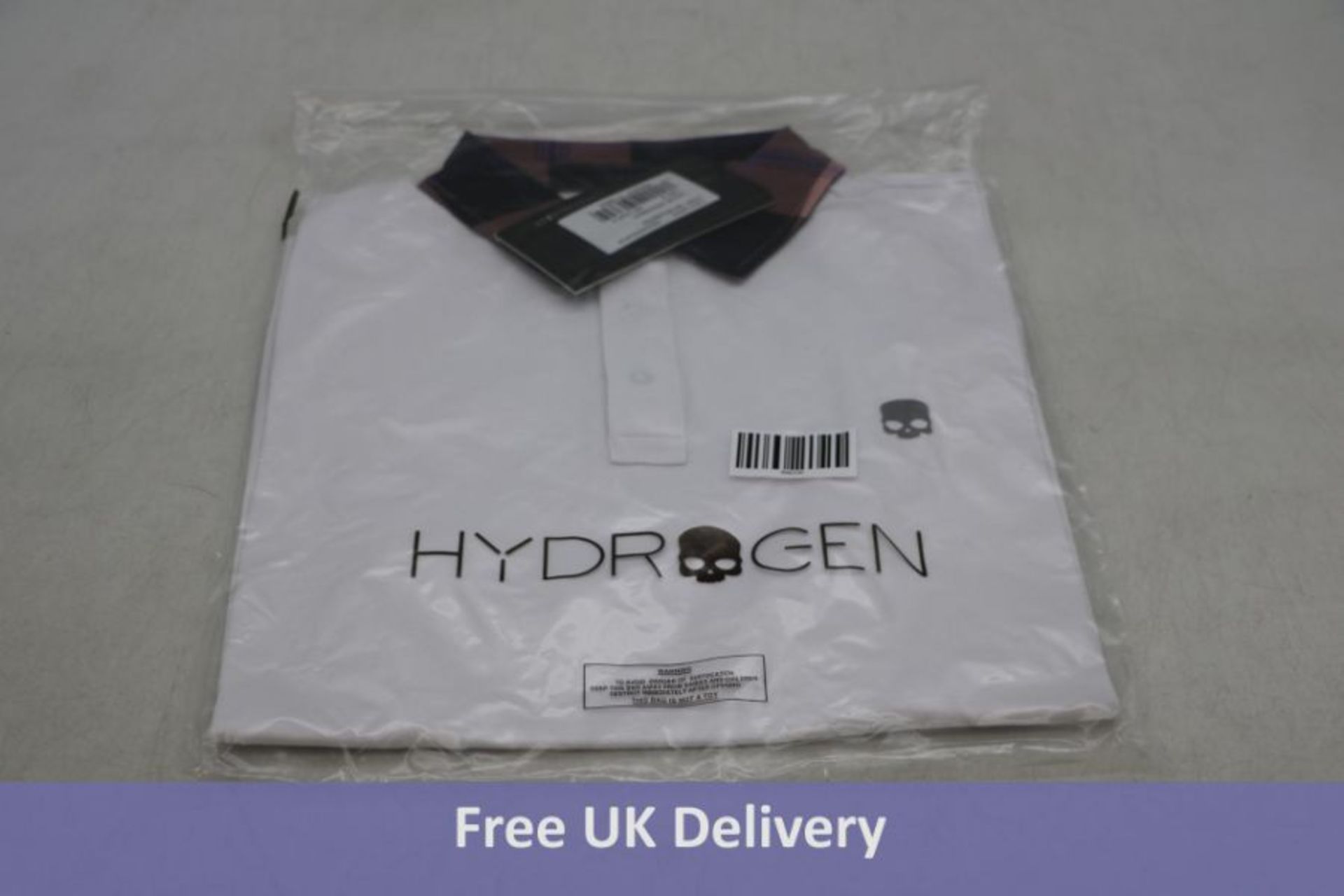 Hydrogen Golf Men's Tech Tartan Neck T shirt, White/Pink/Black, Size M