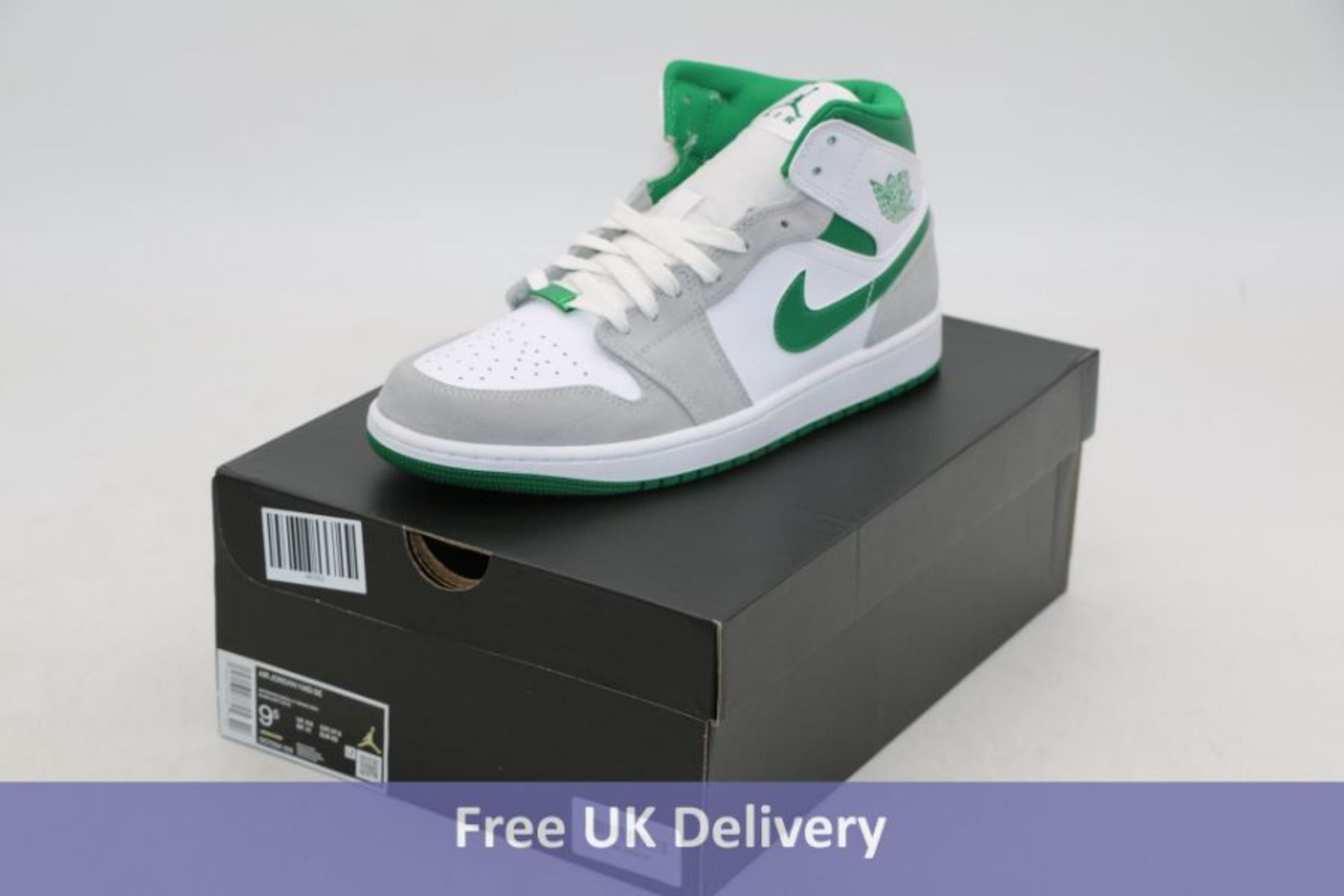 Nike Air Jordan 1 Mid Trainers, White/Pine Green, UK 8.5