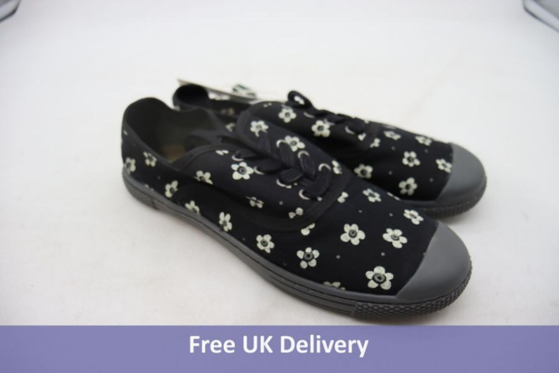 Gudrun Sjoden Women's Belle Cotton Sneakers, Black Floral Pattern, UK 5