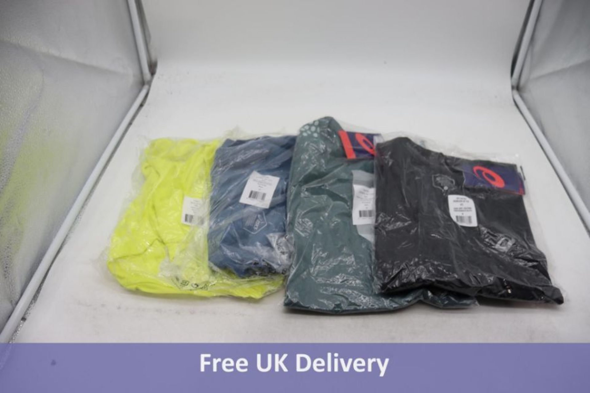 Four Items of Asics Men's Clothing to include 1x Stripe SS Top, Dark Neptune Heather, Lichen Rock, S