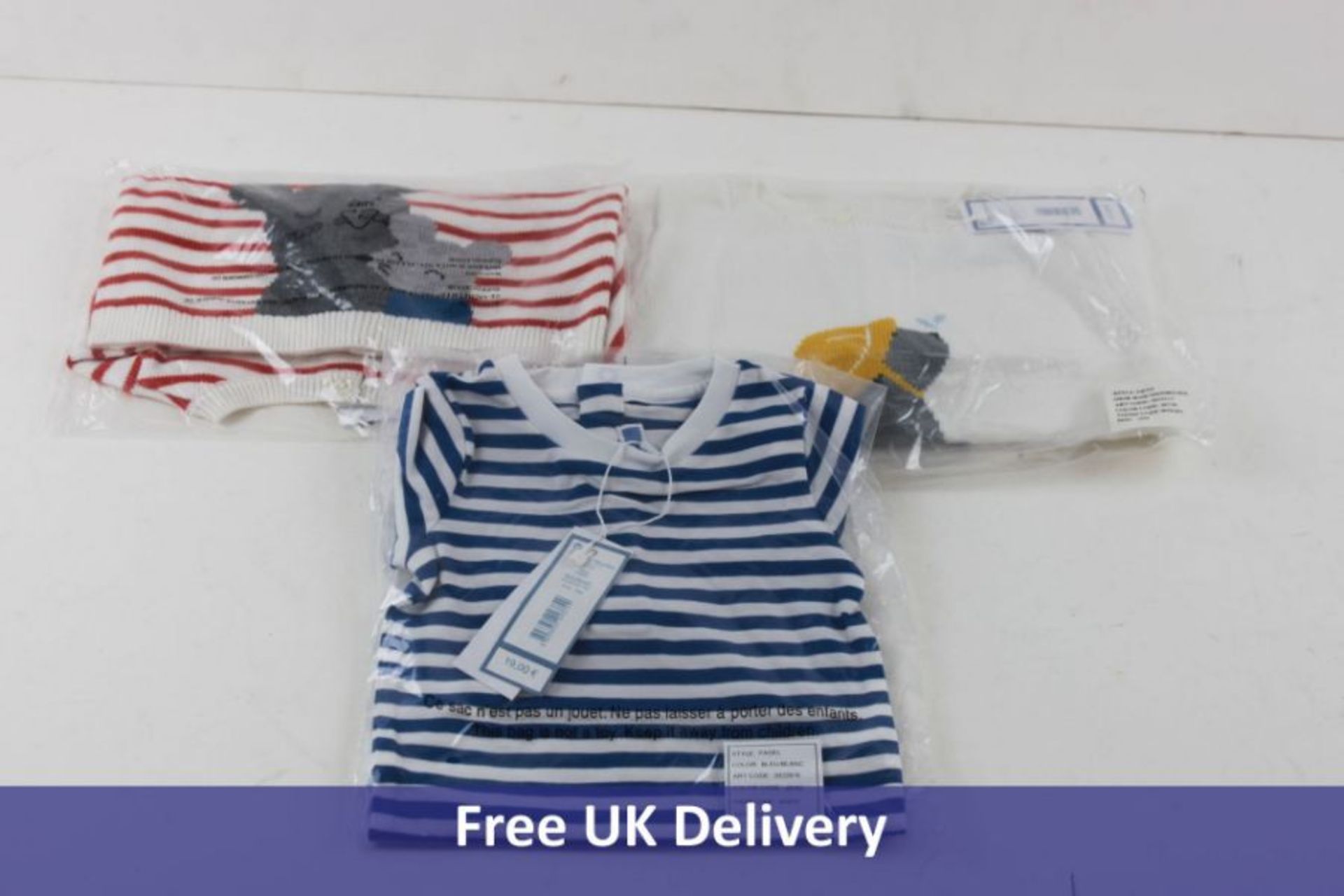 Three Items Of Jacadi Baby Boys Clothing To Include 1x Stripped Jumper, Red And White, Age 6 Months,