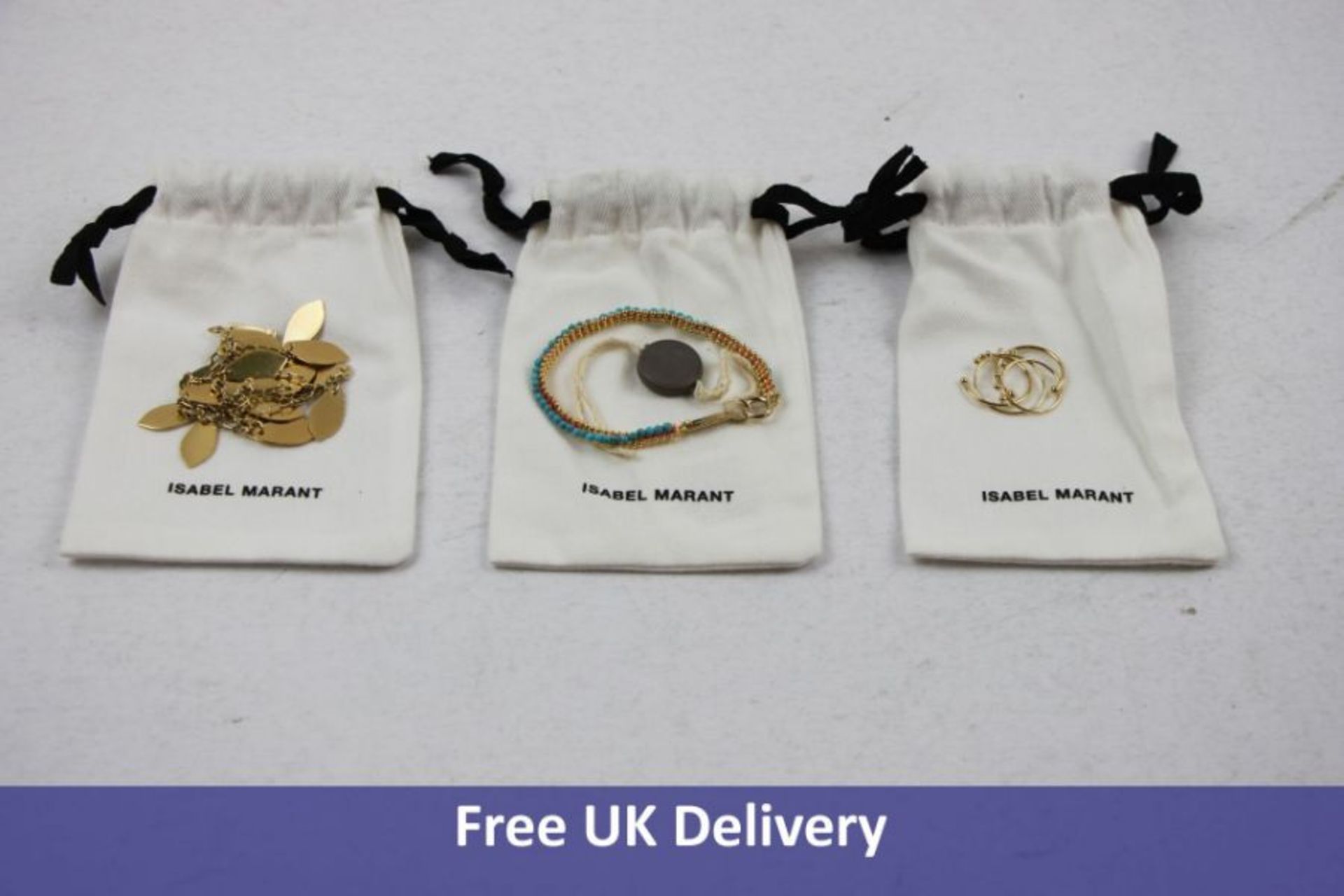 A Set of Isabel Marant Jewellery to Include 1x Neck;ace Leaf Design, Gold, 4x Rings, Gold and 1x Bra