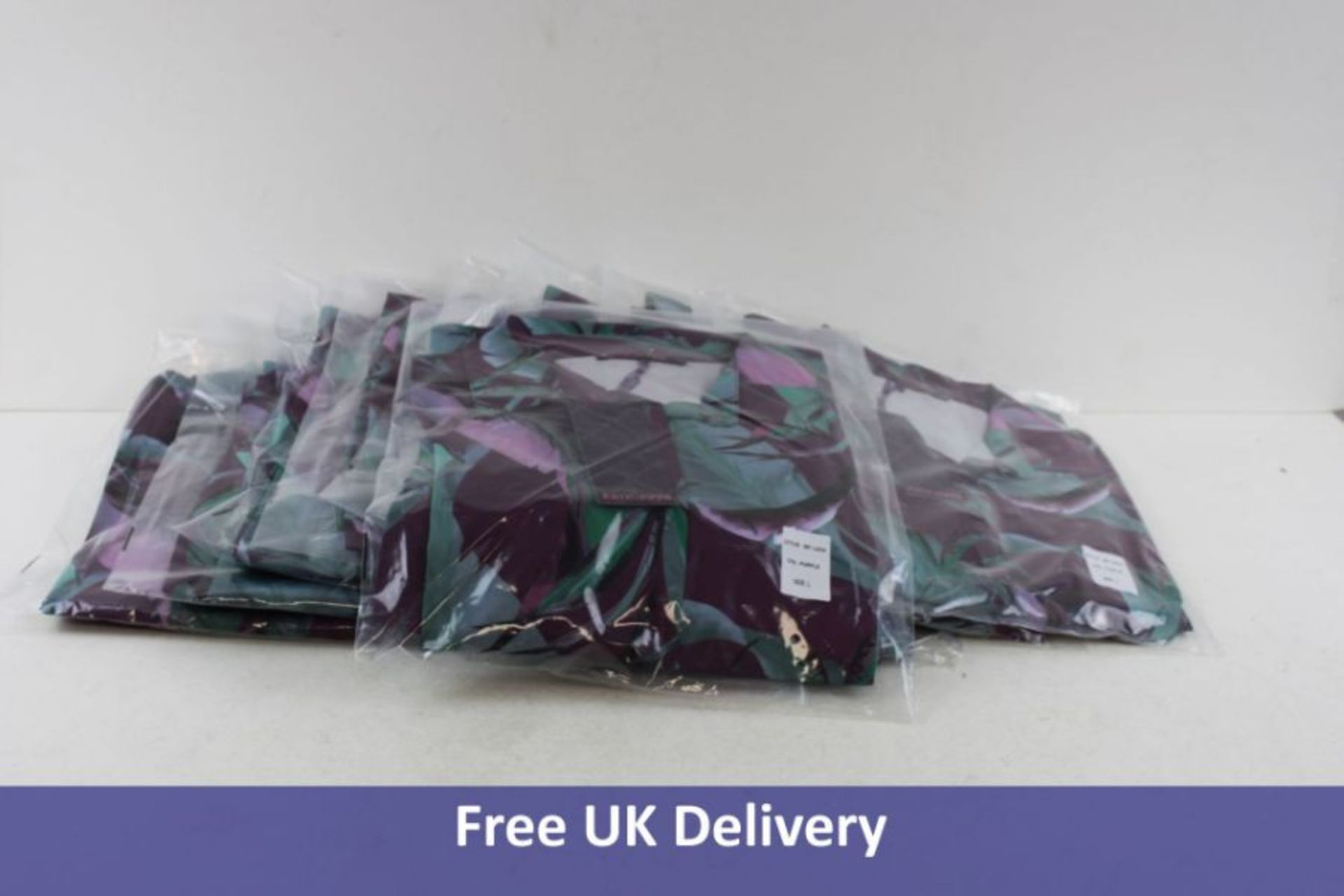 Five Packs of Ten Kate and Pippa Luca Printed Shirt Dress Purple Leaf Print, Size L