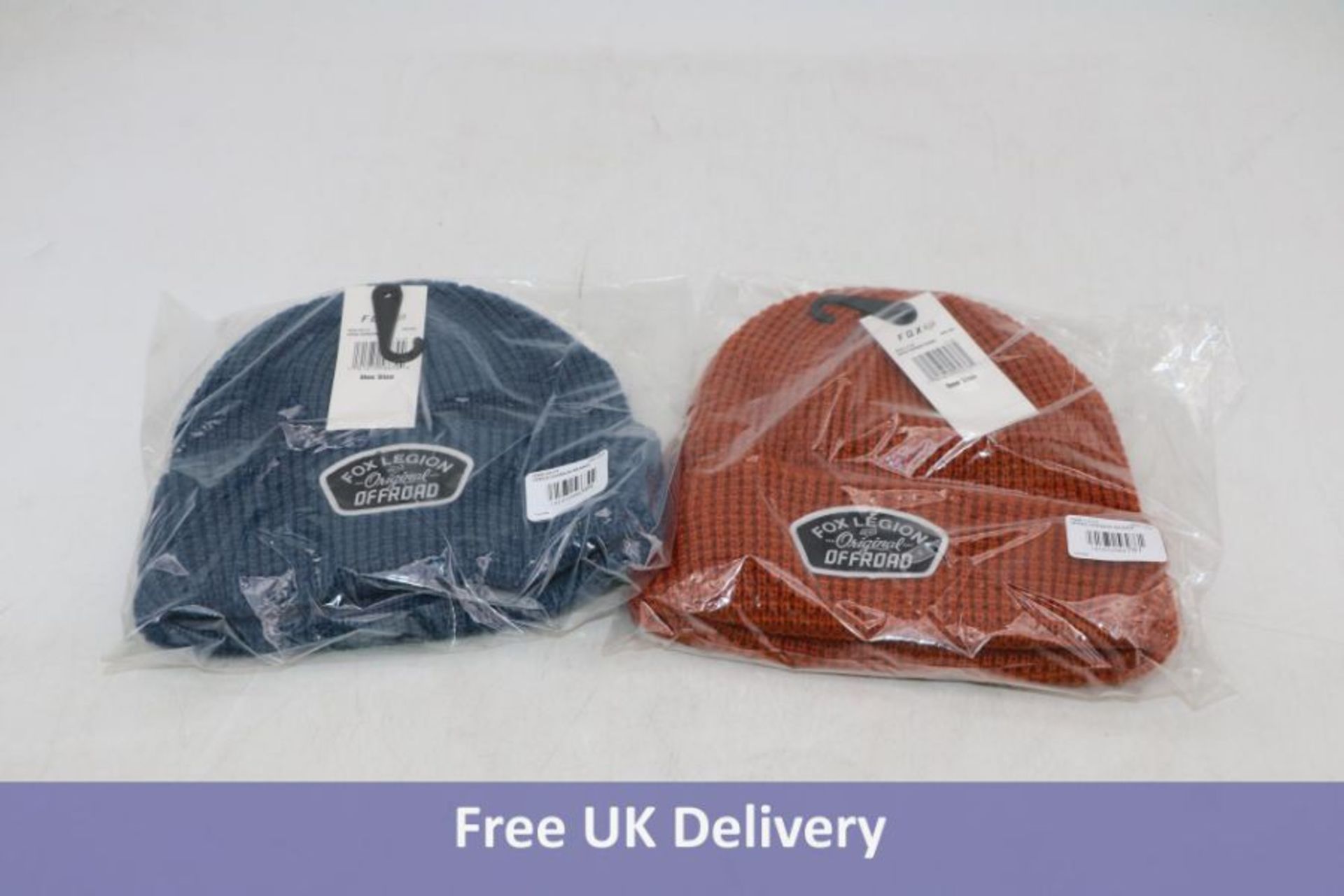 Six Fox Speed Division Beanie Hats to include 2x Black, 2x Blue and 2x Burnt Orange, One Size