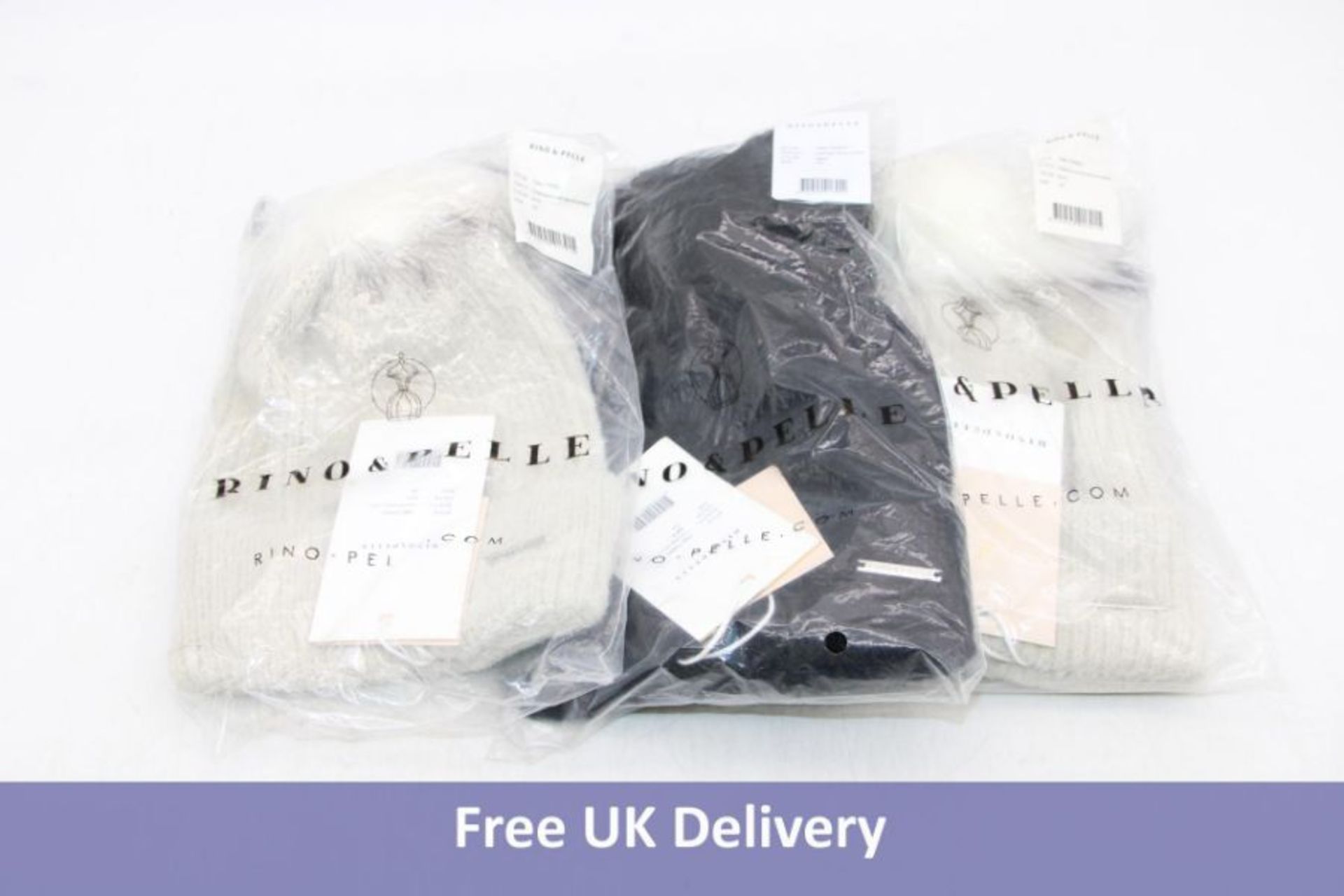 Three Rino And Pelle Beanie Hats to include 1x Black, One Size, 2x Birch, One Size