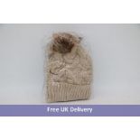 Fifteen PomPom Knit Beanie Adult Hat With 1 Ball On Top, Fawn