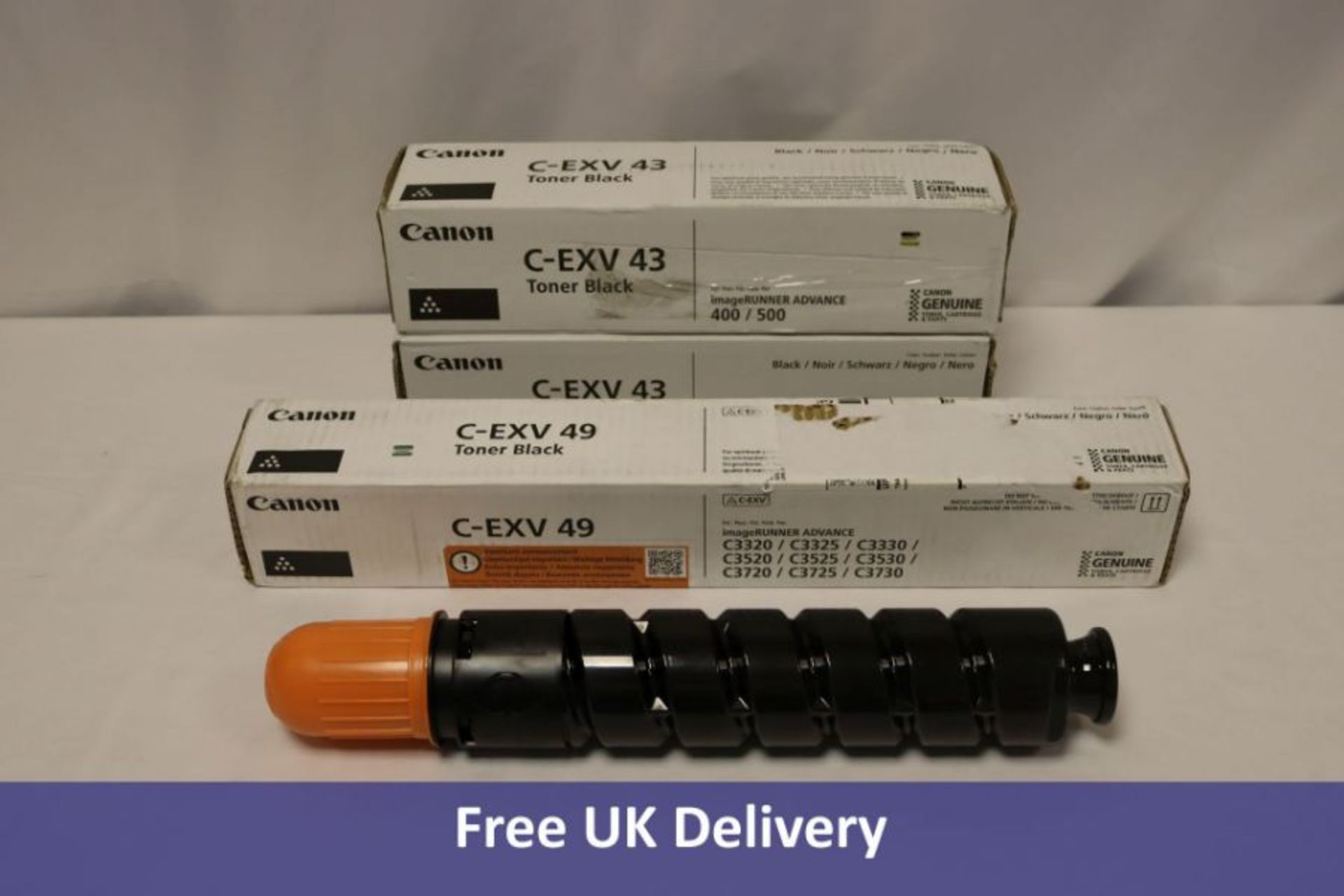 Four Canon Toner Cartridges to include 2x C-EXV 43, Black, 1x C-EXV 33, Black, 1x C-EXV 49, Black