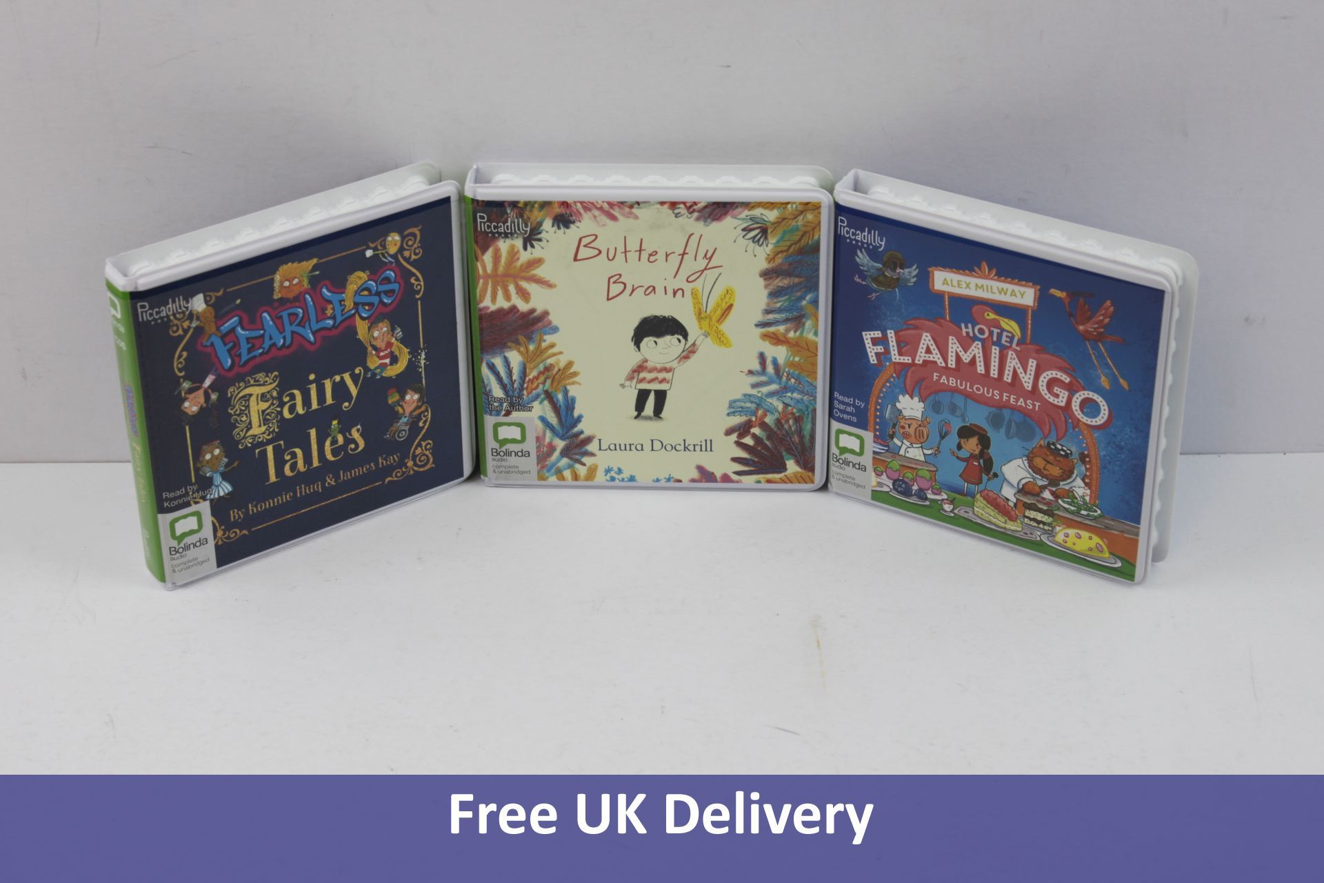 Twelve Children's CD Audio Books, to Include, 4x Hotel Flamingo Fabulous Feast, 4x Fearless Fairy Ta