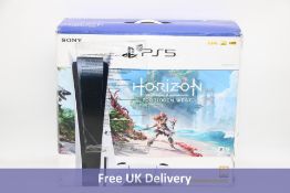 PlayStation 5 Disc Version With Horizon Forbidden West Game, New, Box Opened. Box damaged