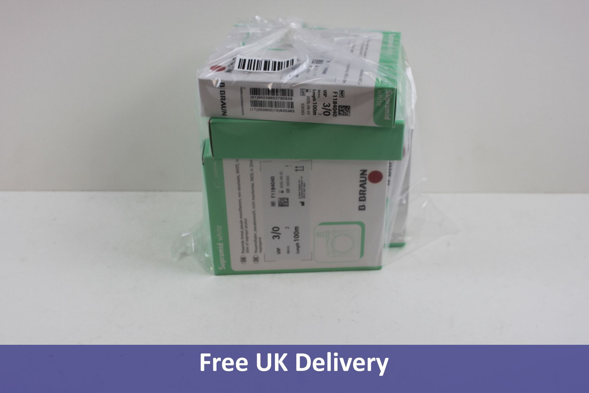 Five Braun Veterinary Supramid White Cassette, USP 3/0, Metric 2, Length 100 m