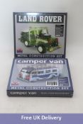 Three Dexc Metal Construction Kit to include 2x Land Rover, 1x Camper Van, Age 12+