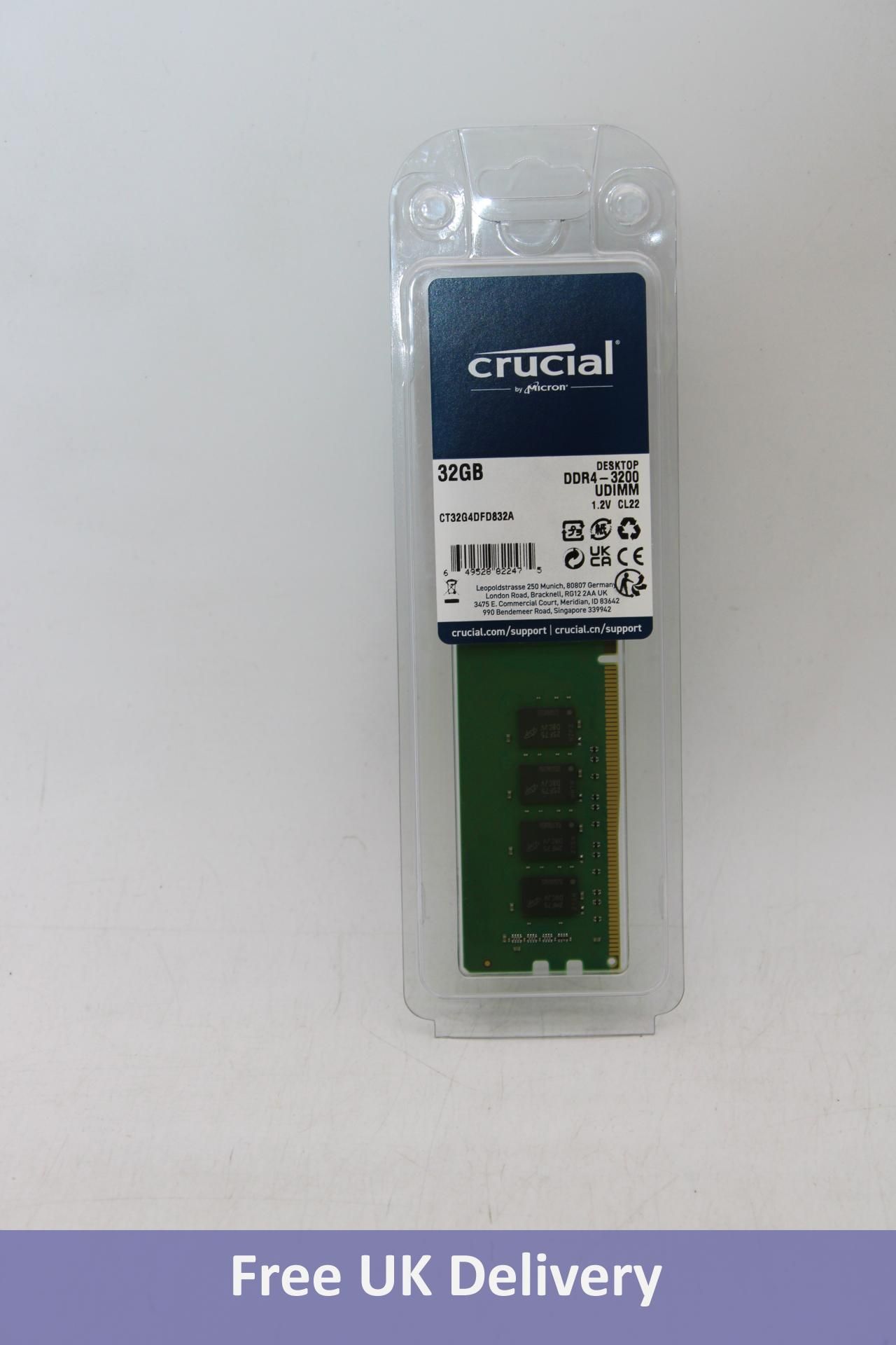 Two Crucial 32GB 3200MHz CL22 DDR4 UDIMM Desktop Memory Modules