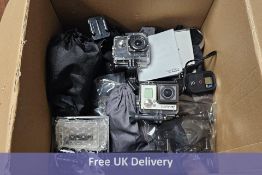 Sports Cameras and accessories to include 1x GoPro Hero3+, 1x SJCAM SJ4000 WiFi, numerous harnesses,