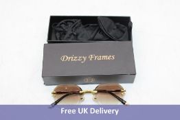 Drizzy Frames Rimles Sunglasses, Black/Gold