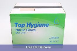 Ten Boxes Of Top Hygiene Nitrile Gloves, Blue, Size L, 100 Gloves Per Box. Box damaged