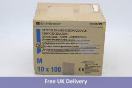 Ten Boxes Of Henry Schein Powder Free Nitrile Examination Gloves, White, Size M, 100 Per Box