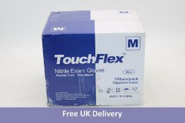 Ten Boxes Touch Flex Blue Nitrile Disposable Gloves, Medium, 100 Gloves Per Box, Expiry 12/2026