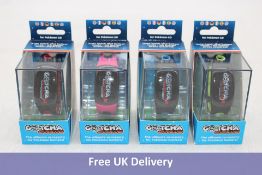 Four Go-tcha Evolve Smartwatches for use with Pokemon Go, 1x Blue, 1x Green, 1x Red and 1x Pink
