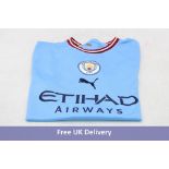 Manchester City Official Men's Home Shirt 2022/23 with Champions 2021/22 Printed on the Back, Sky Bl