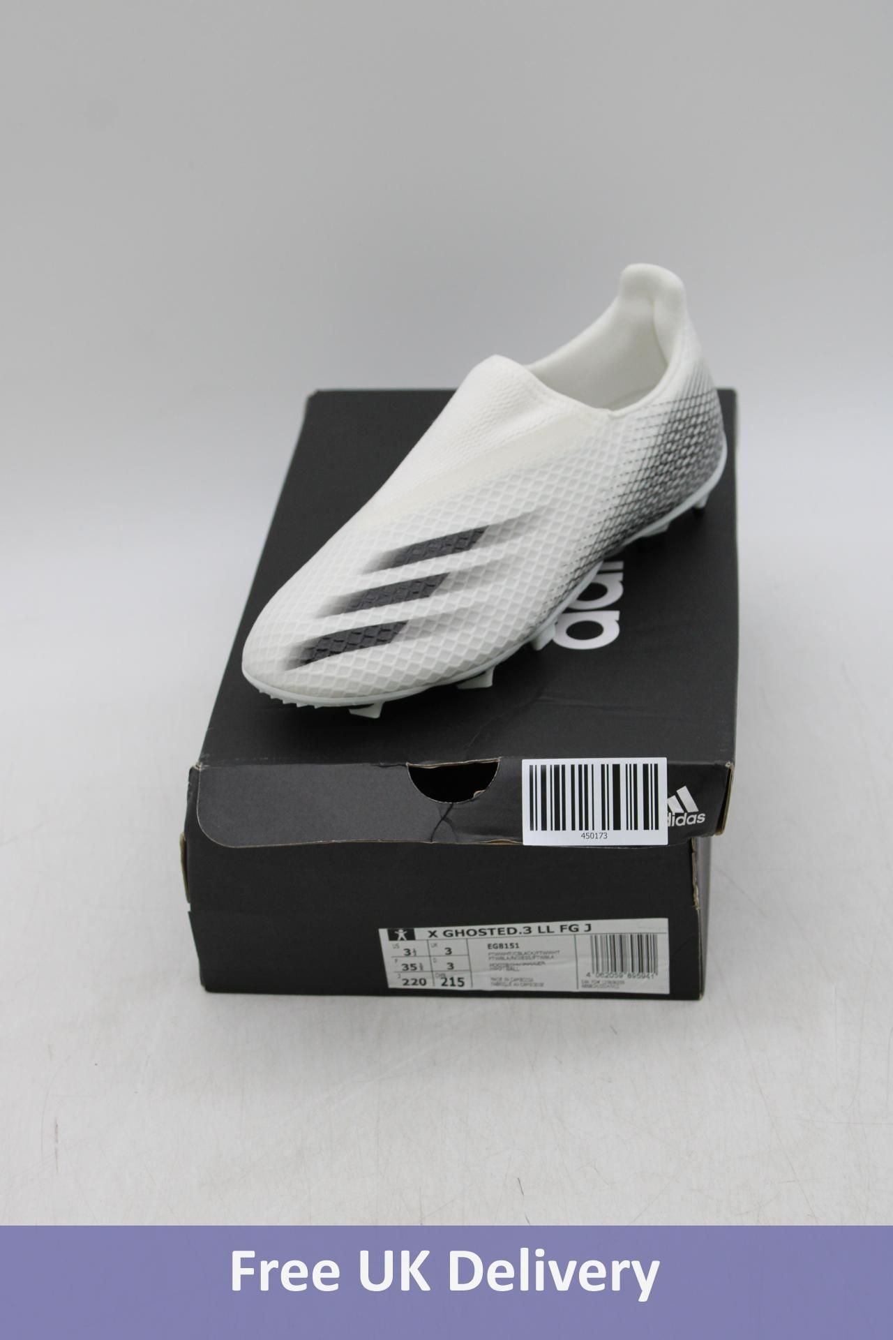 Adidas X Ghosted .3 Ll Fg Football Boots, White/Black, UK 3. Box damaged