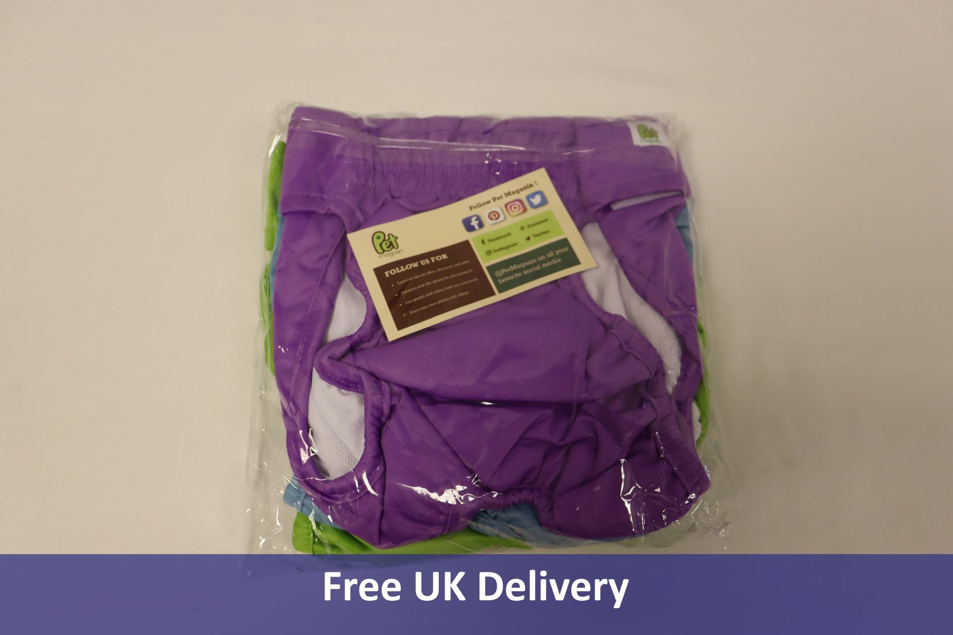 Three Magasin Durable Washable Large Dog Diaper 3 packs to include 1x Green, 1x Blue, 1x Purple