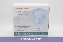 Four Airmaster Heating & Ventilation 12" 3 Speed Desk Fans with Oscillation and Tilt Function, White