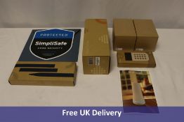 Six Simplisafe Security System items to include 1x Base Station, 1x Keypad, 2x Simplicam 1080p Camer