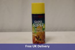 Sixteen PlastiKote Gloss Super Spray, Yellow, 400ml. Three without lids